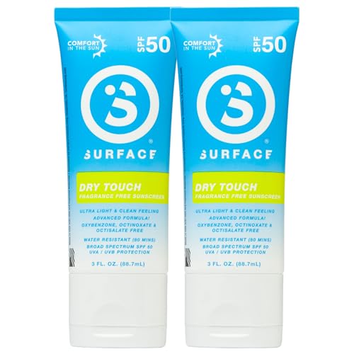 Surface Dry Touch Sunscreen SPF 50 Lotion, Water Resistant, UVA/UVB Broad Spectrum, Fast Drying Protection, PABA Free (3oz, 1 Count)