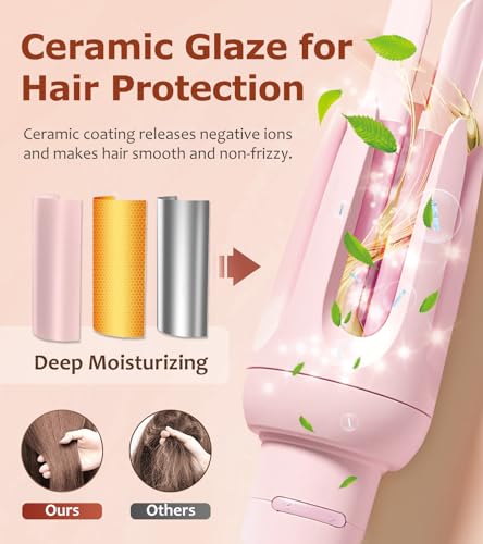 Automatic Hair Curler, 1.2 Inch Rotating Curling Wand Iron - Pink
