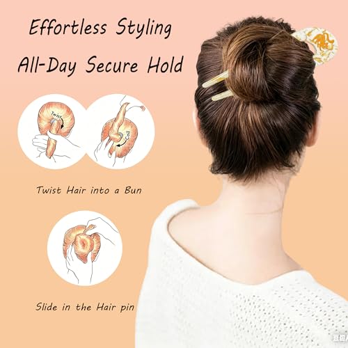 2PCS Prestige French Hair Pins with Cat Pattern - Tortoise Shell U-Shaped Hair Forks