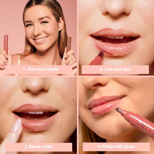 Palladio Lip Stain Marker - Waterproof Hydrating Formula, Blush