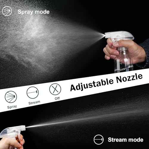 Plastic Spray Bottles 12oz 2 Pack Adjustable Mist/Stream Spraying Heavy Duty Square Water Spray Bottles for Hair, Cleaning Solutions, Plants£¬Essential Oils (Clear)