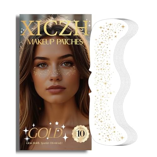 Face Glitter, Gold Temporary Face Tattoos Stickers, Body Face Glitter for Women Girls, Country Concerts Singer Festival Rave Accessories (Gold - 10 pcs)