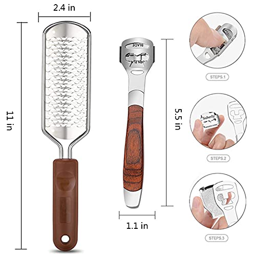 2-Pack Pedicure Kit - Stainless Steel Foot Rasp & Wood Callus Shaver Set