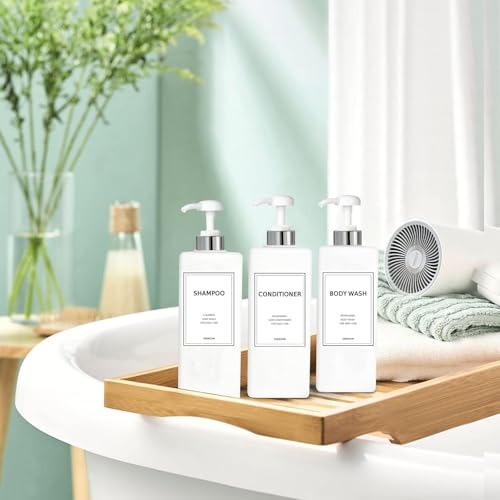 DIDROOM Silver & White Modern Refillable Shampoo & Conditioner Dispenser Set (21 oz, Pack of 3)