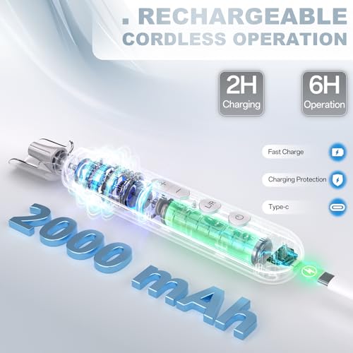 VFD Blue Cordless Electric Nail File Drill 2000mAh Rechargeable with LED Lamp
