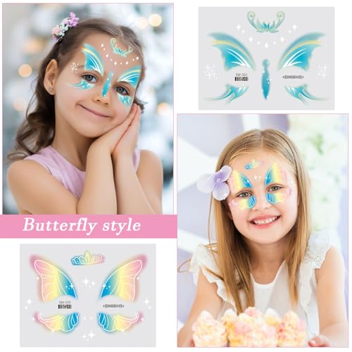 Konsait 20 Sheets Animal Face Tattoos for Kids - Tiger, Spider, Rabbit, Butterfly Designs for Boys and Girls, Fake Face Paint Tattoos Halloween Makeup Stickers Birthday Party Favors