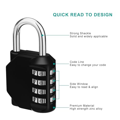 ZHEGE Combination Padlocks, 4 Digit Number Code for Gym Lock, School Lock, Locker Lock, Employee Lock(Red, Pack of 2)