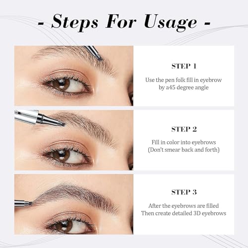 Eyebrow Pencils for Women - Eyebrow Gel with Microblading 4-Fork-Tip, Lift & Snatch Eyebrow Pen, Eyebrow Marker Long-Lasting Waterproof & Smudge-Proof Natural Hair Like Brows (Dark Gray)