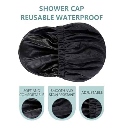 Years calm Reusable Waterproof Shower Caps for Women, Hair Caps for Showers, Double-Layer Elastic Design, for All Hairstyles, Travel-Friendly (black)