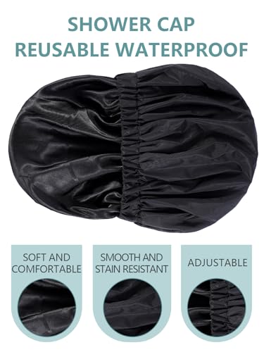 Reusable Waterproof Shower Cap with Soft Satin Lining