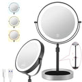 JOYOHMLTD Matte Black Rechargeable Lighted Makeup Mirror 8-inch Dual-Sided 1X/10X with Touch Control & Dimmable Lights