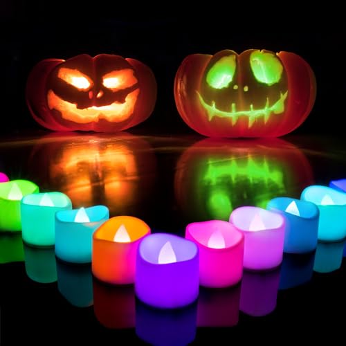 Homemory Green Tea Lights Candles Battery Operated, 200+Hour Flameless Flickering Fake Electric LED Colored Tealights Candles for Christmas, Theme Party, Seasonal Celebrations, 24-Pack