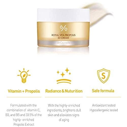 Dr.Ceuracle Royal Vita Propolis 33 Cream (50ml / 1.69 fl. oz.) - Ultimate Glow and Nourish Cream for Radiant Skin, Vitamin, Propolis, Royal Jelly Extract