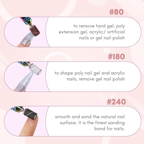 100 Pcs #180 Grit Sanding Bands for Nail Drill - Durable Gel Removal & Shaping