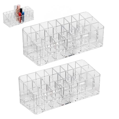 2 pcs Rollerball Perfume Organizer, 48 Spaces Clear Acrylic Perfume Storage Holder Beauty Scent Holder, Makeup Lipgloss Lipstick Display Case