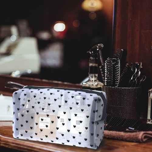 5-Piece Heart Printed Mesh Makeup Bag Set, Portable Travel Cosmetic Toiletry Purse Bags, Zipper Storage Pouches for Home Offices Travel Accessories (White)