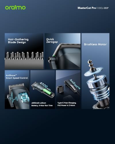 Oraimo MasterCut Pro Hair Clipper - X-Shaped Blade, Zero-Gap
