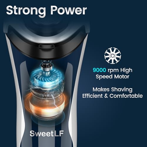 SweetLF Men's Electric Shaver, Silent & Powerful, IPX7 Waterproof, Dual-Track Floating Blades, Type C Fast Charging, 60 Minutes Charge, 120 Minutes Runtime, Precision Sideburn Trimmer, Travel-Friendly