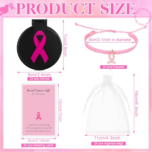 Geetery 72 Pcs Breast Cancer Awareness Gifts Set for Women Compact Folding Mirrors, Pink Ribbon Bracelets, Organza Bags for Breast Cancer Charity Event Survivor Campaign Party Accessories(Black Pink)