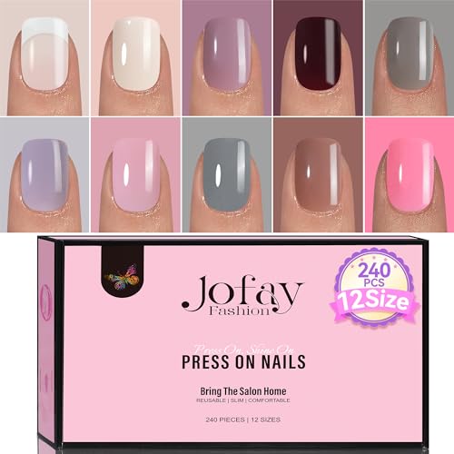 Press on Nail Kit, Almond Gel Nails Tips, Short Glue On Nails Fit Perfectly Natural Reusable Fake Nails with Nail Glue 12 Packs Stick on Nails Set-288Pcs for Girls Women