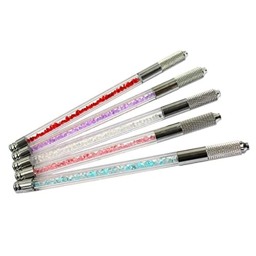 Xiaoyu Crystal Transparent Microblading Pen, Manual Tattoo Eyebrow Pen for Permanent Makeup, One Head, 5PCS