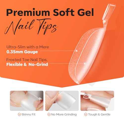 Modelones Toe Nail Tips Short Square Soft Gel Tips Squoval Fake Toe Nails Matte Full Cover Pre-shape Extension Home DIY Salon 240Pcs 15Sizes