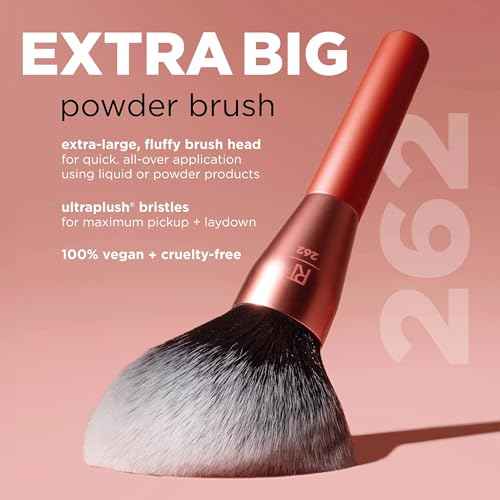 Real Techniques Extra Big Powder Brush, Large Makeup Brush For Powder, Fluffy Head For All-Over Setting, XL Oversized Brush For Quick Application, Cruelty-Free, Synthetic Bristles, 1 Count