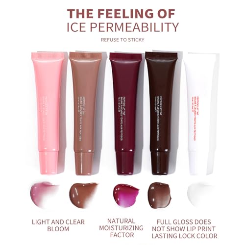 5Pcs Hydrating Lip Gloss Set: Long-lasting, Non-sticky Shiny Jelly Lip Gloss with Glitter Plumping Effect in Nude Shades for a High-shine, Glass-like Finish, 0.3 fl oz Each