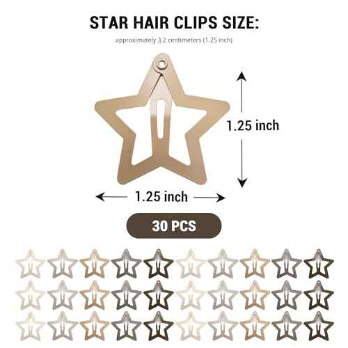 30 Pcs Metal Star Hair Clips 2000s Y2K Snap Barrettes 1.25 In Non Slip Star Hair Accessories for Women,Matte Multiple Brown