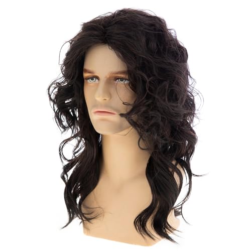 Long Curly Dark Brown Wig for Men - Heat Resistant Synthetic