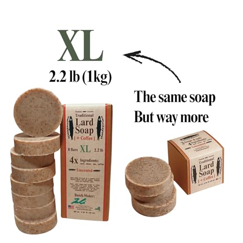 troutcreeksoaps¢ç Traditional Lard Soap + Coffee 8 Bars, 2.2lb | Natural, Unscented & Biodegradable | Handmade with Just 4 Simple Ingredients | Pig Tallow Bar Soap Made in the USA