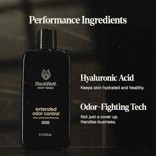 Black Wolf Deodorizing Body Wash for Men - Mens Long-Lasting Shower Gel Fights Body Odor - Hydrating & Moisturizing Body Cleanser Soap Removes Grime, Sweat & Buildup - Clean & Crisp Agave Scent
