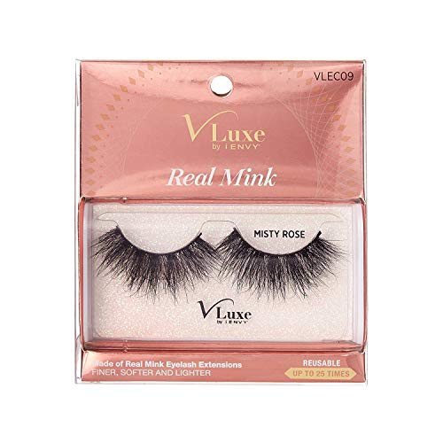 i?ENVY False Eyelashes Real Mink Lashes Dramatic Long Eyelashes (Misty Rose)