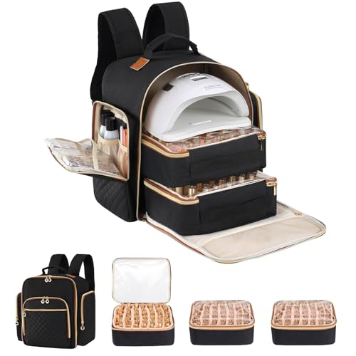 Hautton Nail Polish Organizer Holds 126 Bottles, Extra Large Storage Bag with 3 Removable Drawers, Professional Nail Supplies Travel Carrying Case for Nail Tech Manicurist -Black