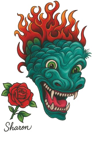 80s Heavy Metal Fake Tattoos - Knuckles, Dragon & Rose (2x A5)