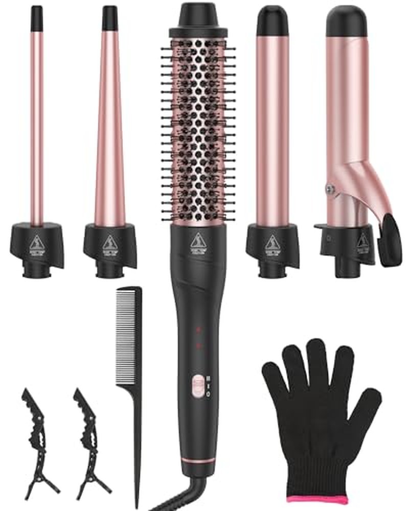 5-in-1 Curling Iron Set with Interchangeable Wands & Brush