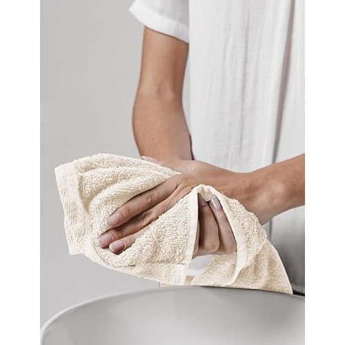 Delara 100% Organic Cotton Towels 650 GSM Plush Feather Touch Quick Dry Wash Cloth, Pack of 12 GOTS Certified, Oeko-Tex Green Certified, Organic Cotton Wash Cloth, 13"X13"