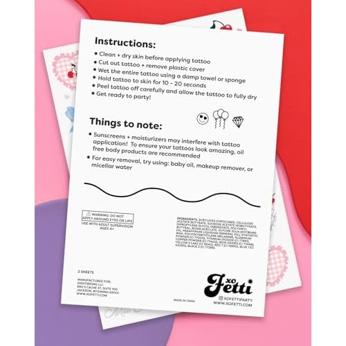 xo, Fetti Cherry Temporary Tattoos - 50 Iridescent Foil Pcs | Ma Cherie Baby Shower, Cherry on Top Bachelorette Decorations, Birthday Decor, Kids Picnic Tablescape