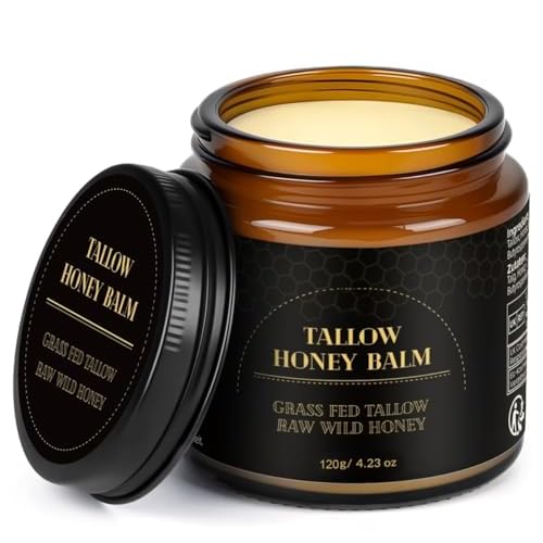 IIIMEIDU Beef Tallow for Skin, Tallow and Honey Balm for Face Moisturizer Balm, 100% Natural Organic Grass-Fed Beef, Honey, Vitamin E Oil for Body & Face (4.2 Oz, honey/balm)