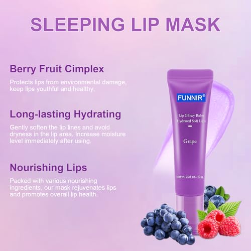 FUNNIR Lip Glowy Balm Stick,Moisturizing Lip Balm of Grape Scent