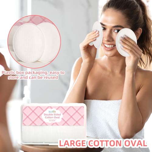 ICOTLE Large Oval Cotton Pads for Face - Dual-Sided, 80 Count, Box