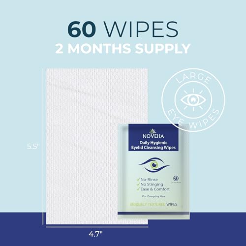 NOVEHA Eyelid & Lash Wipes - 120 Individually Wrapped Cleansing Wipes