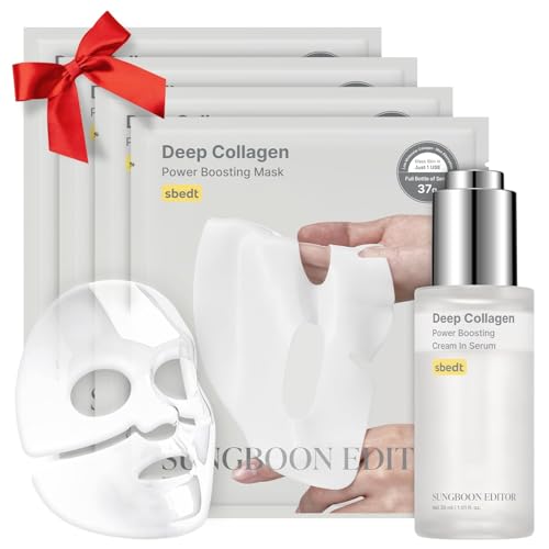 Revitalizing Combo/smooth-looking Boosting DUO: Deep Collagen Power Boosting Mask (4ea) & Deep Collagen Power Boosting Cream In Serum, Self-Care Gift Set for Women & Moms, Korean Skincare