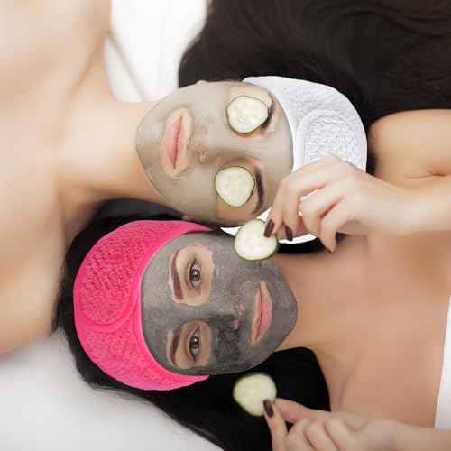 Whaline 4 Pack Spa Facial Headband Makeup Hair Wrap Adjustable Hair Band Soft Towel Head Band for Face Washing Shower Sports Yoga (White, Pink, Peach Pink, Hot Pink)