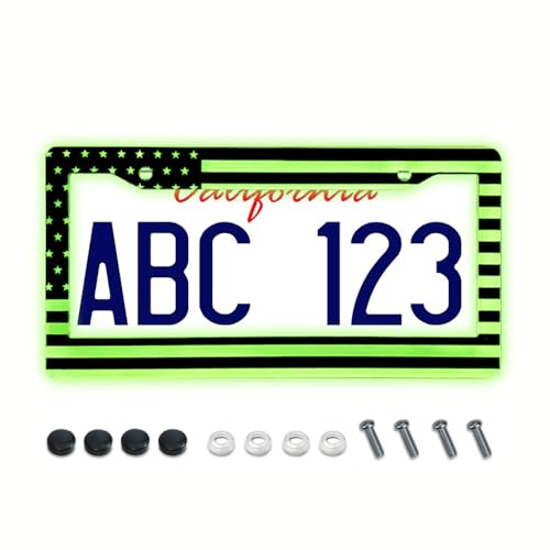 2Pcs Glow in Dark The License Plate Frame - American Flag License Plate Frames, Universal Tag Frame Self Illuminating Night, for US/CA Standard.