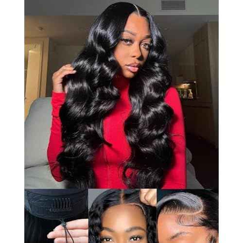 Glueless Wigs Human Hair Pre Plucked Pre Cut 250 Density 7x6 Lace Front Wigs Body Wave Closure Wig For Women 100% Human Hair Natural Black Color 24inch