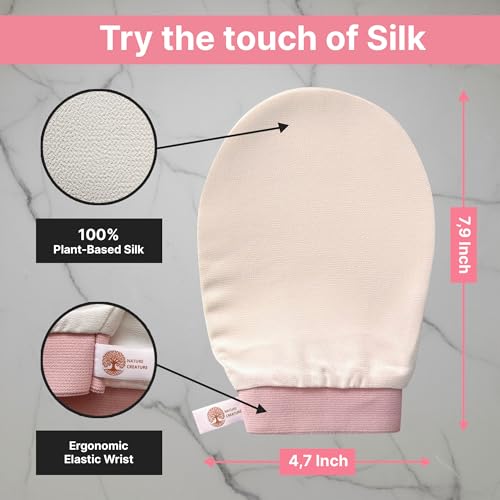 Vegan Silk Exfoliating Gloves Set (2 Pack) ? Korean Spa Body Scrubber Mitt for Dead Skin & Ingrown Hair | Gift for Smooth Glowing Skin