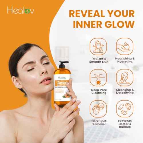 Turmeric Body Wash ? Skin Brightening Soap for Dark Spots, Hyperpigmentation ? Exfoliating Turmeric Face Wash Reduces Acne, Scars, & Cleanses Skin ? Natural Bath Liquid Soap