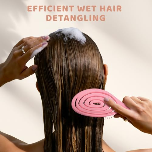 SHINLEA Pink Detangling Hair Brush for All Hair Types, Wet & Dry, Spiral Design