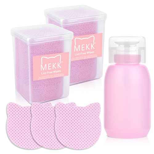 MEKK Lint Free Nail Wipes with Acetone Dispenser Set 400PCS Cat-Shaped Lint Free Wipes with 200ml Anti-Corrosion Empty Push Down Pump Dispenser Bottle for Acetone,Alcohol,Nail Polish Remover,ect